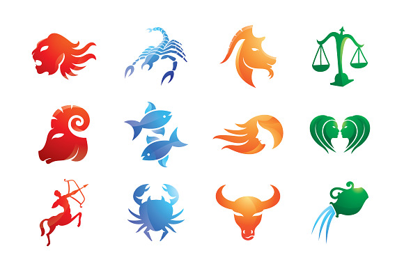 Trible Zodiac Signs Vector Icon Set