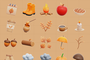 Autumn Season 3D Icons Set