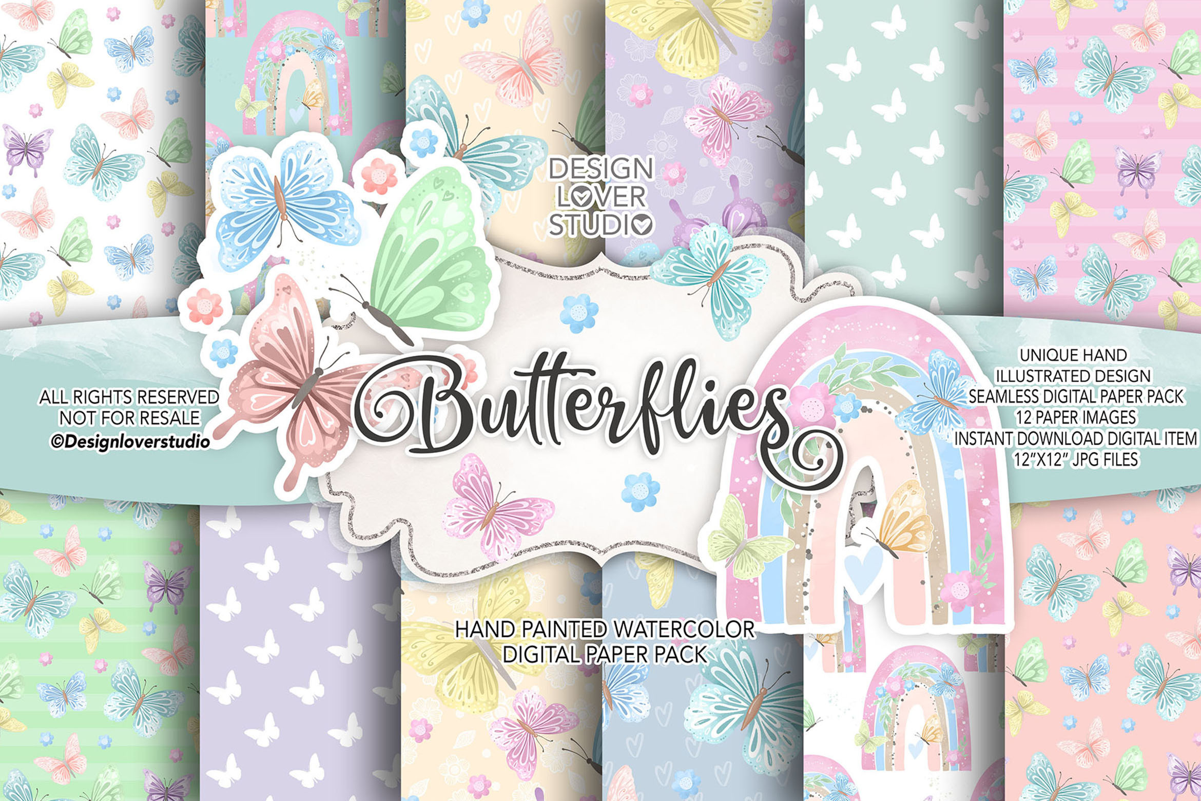 Butterflies digital paper pack, a Pattern Graphic by designloverstudio