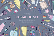 Set, seamless pattern with cosmetics, a Decorative Illustration by Good Studio (Thumbnail 1 of 7)