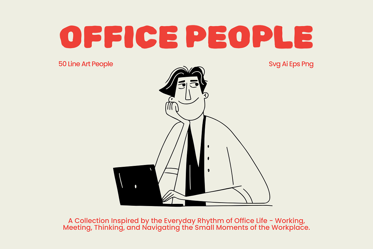 Office Life: 50 Line Art Characters, a Person Illustration by Veyla (Photo 1 of 14)