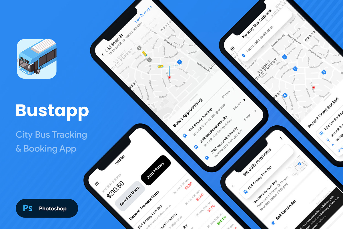 City Bus BookingApp Bustapp, an UI Kit Template by Opus LabWorks (Photo 1 of 7)