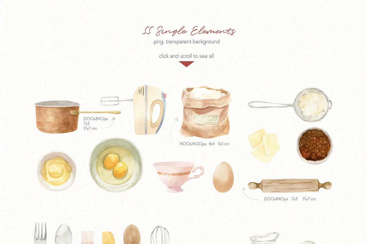 Baking at home - watercolor clipart, an Illustration by Julia M. Watercolor (Photo 2 of 12)