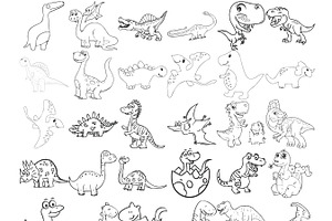 Cartoon Dinosaur Outlines Set 2