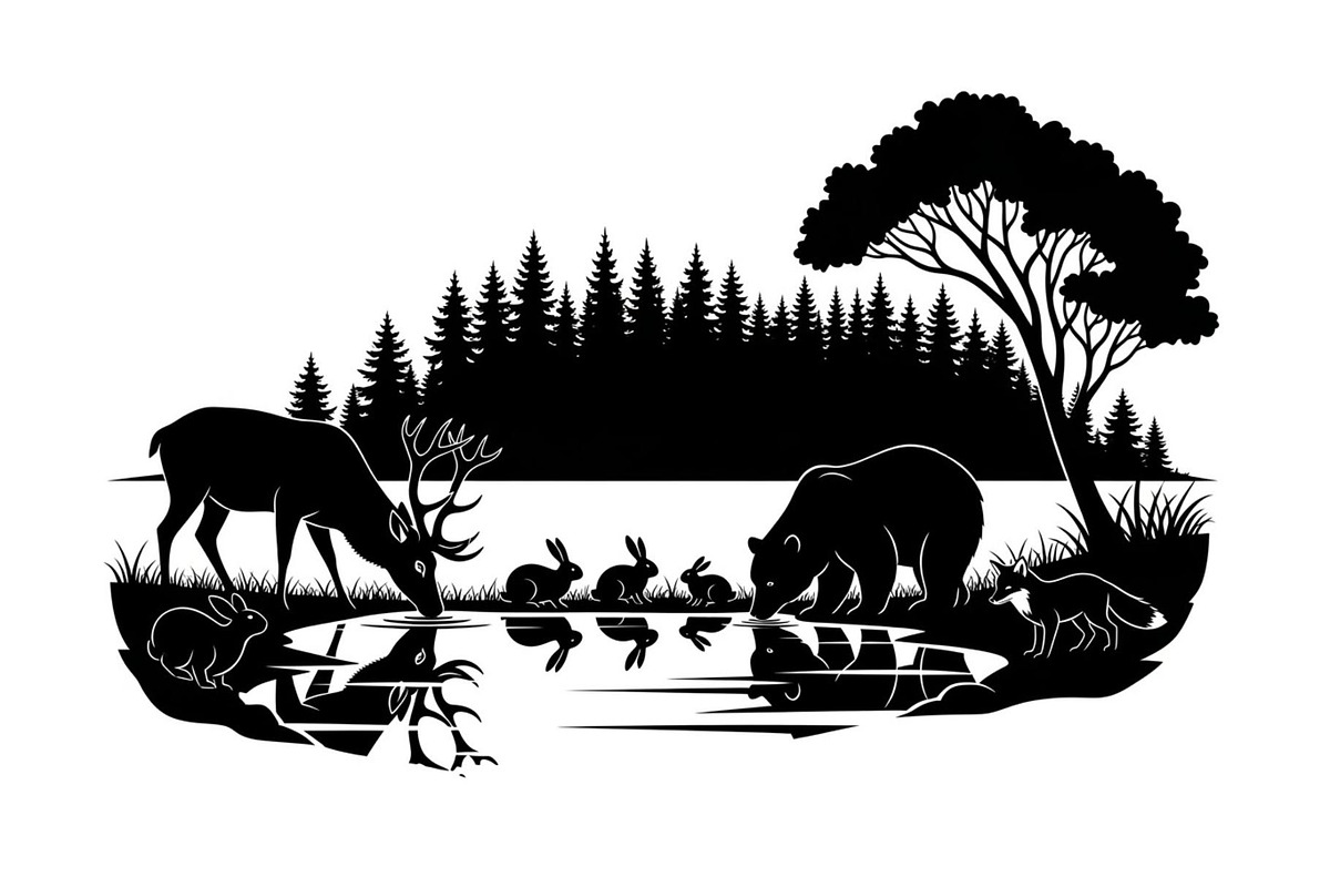 Wildlife Forest Silhouette Vector Bu, an Illustration by Designs_River (Photo 29 of 51)