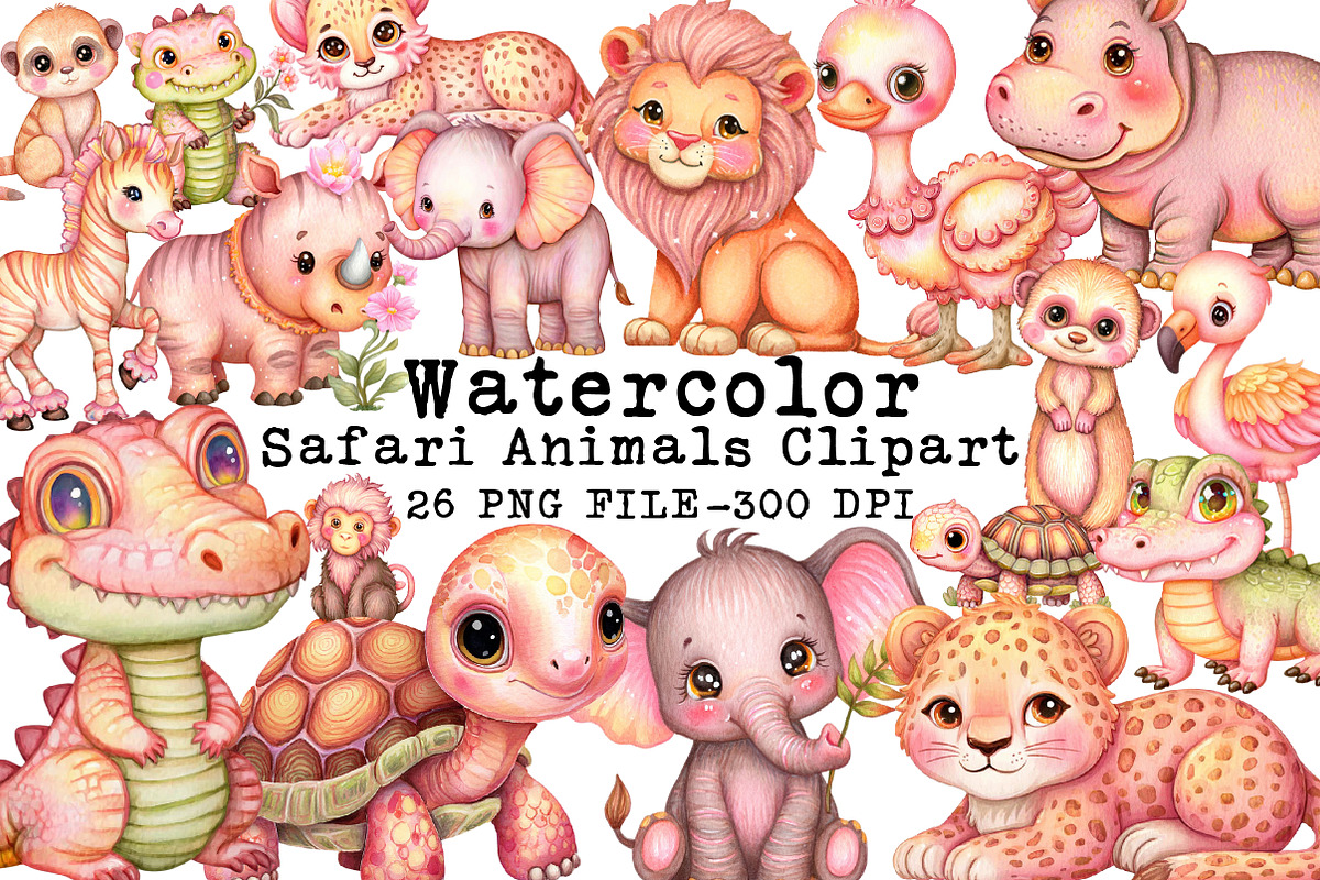 Watercolor Safari Animals Clipart, an Illustration by Libby Wishes (Photo 1 of 4)
