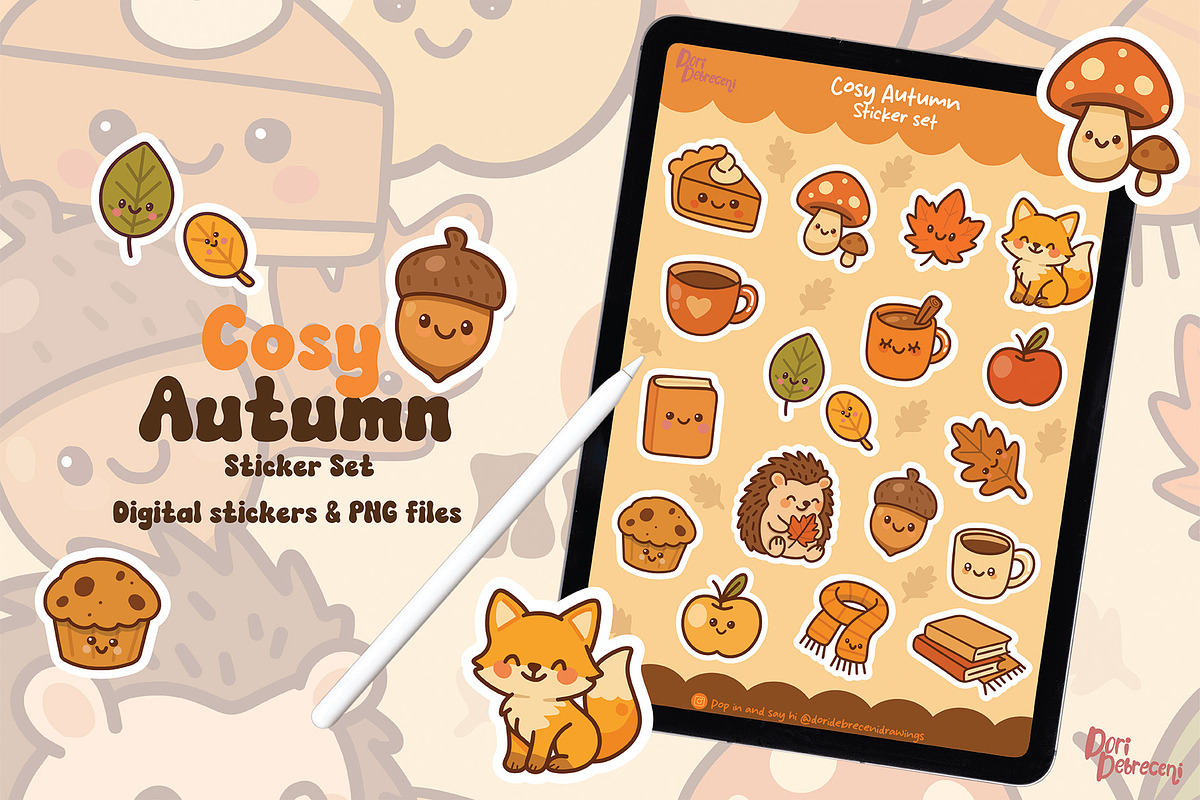 Cosy Cute Autumn Sticker Set, an Illustration by Dori Debreceni draws (Photo 2 of 4)