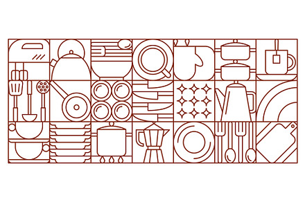 Kitchenware geometric pattern, a Food Illustration by Buch&Bee