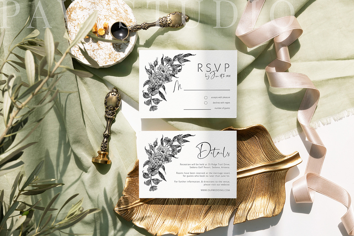 Card Mockup 5x3.5 RSVP Olive, a Merchandise Mockup by PawMockups (Photo 4 of 10)
