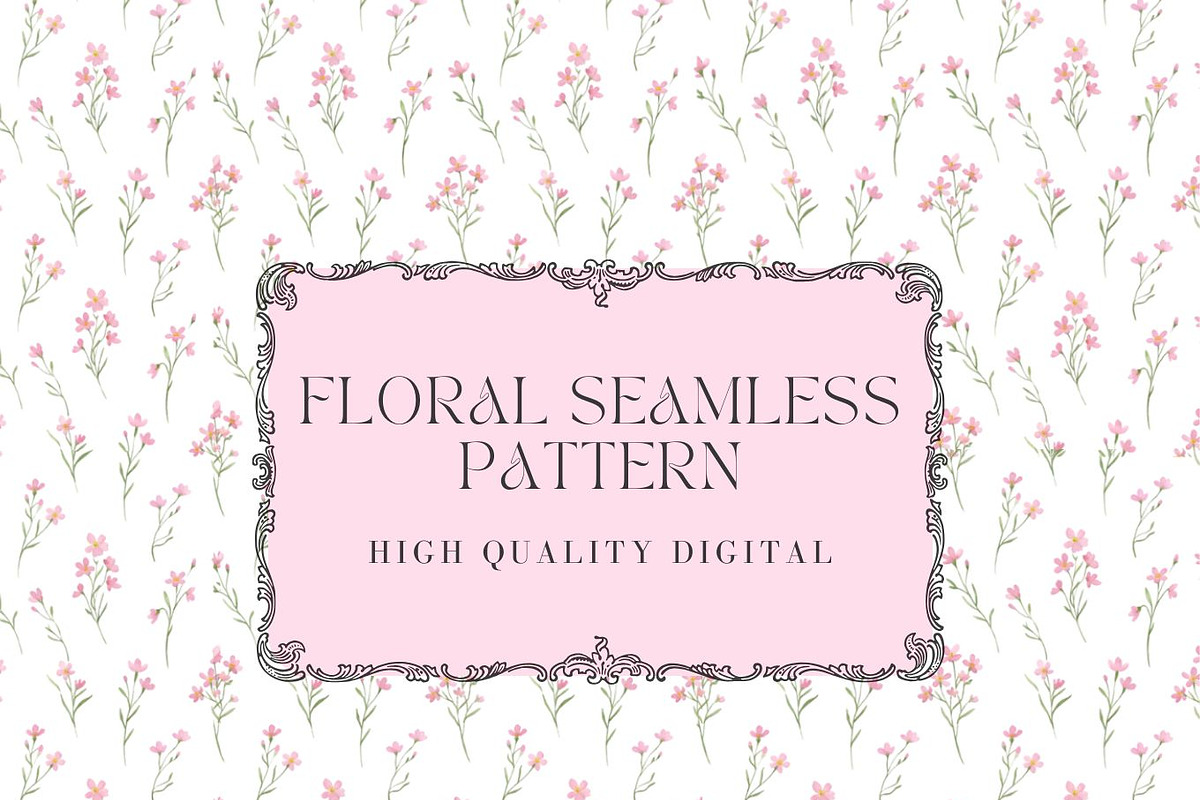 Pink Floral Seamless Digital Paper, a Decorative Illustration by Arslan (Photo 1 of 6)