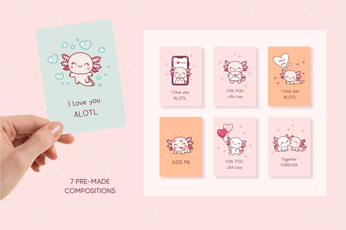 Valentine's day axolotl clipart, an Illustration by SurfaceStories (Photo 5 of 6)