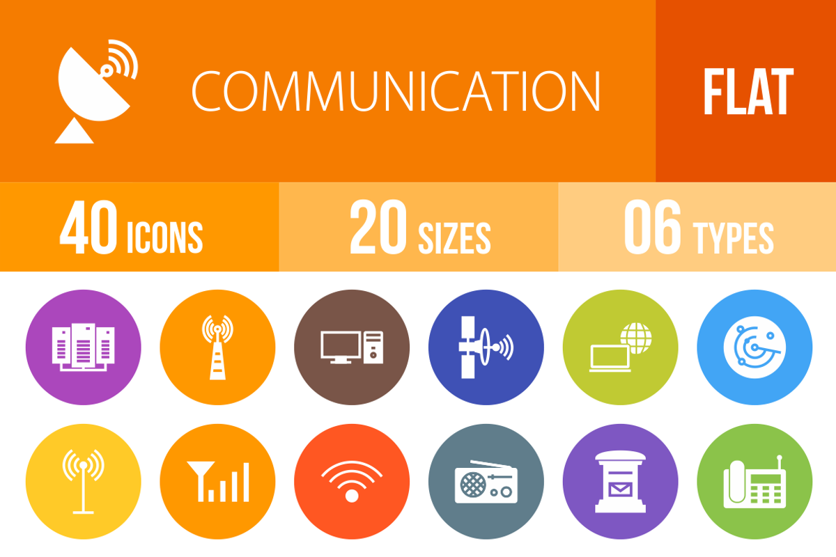 40 Communication Flat Round Icons, an Icon by IconBunny