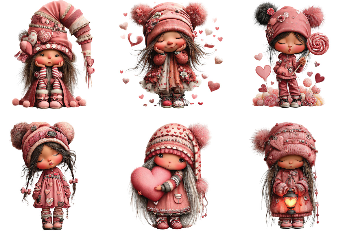 Whimsical Valentines Gnome Girl PNG, an Illustration by CraftArtStudio (Photo 6 of 6)