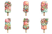 Watercolor Ice-Cream Clipart, an Illustration by GatewayDesign (Thumbnail 2 of 6)