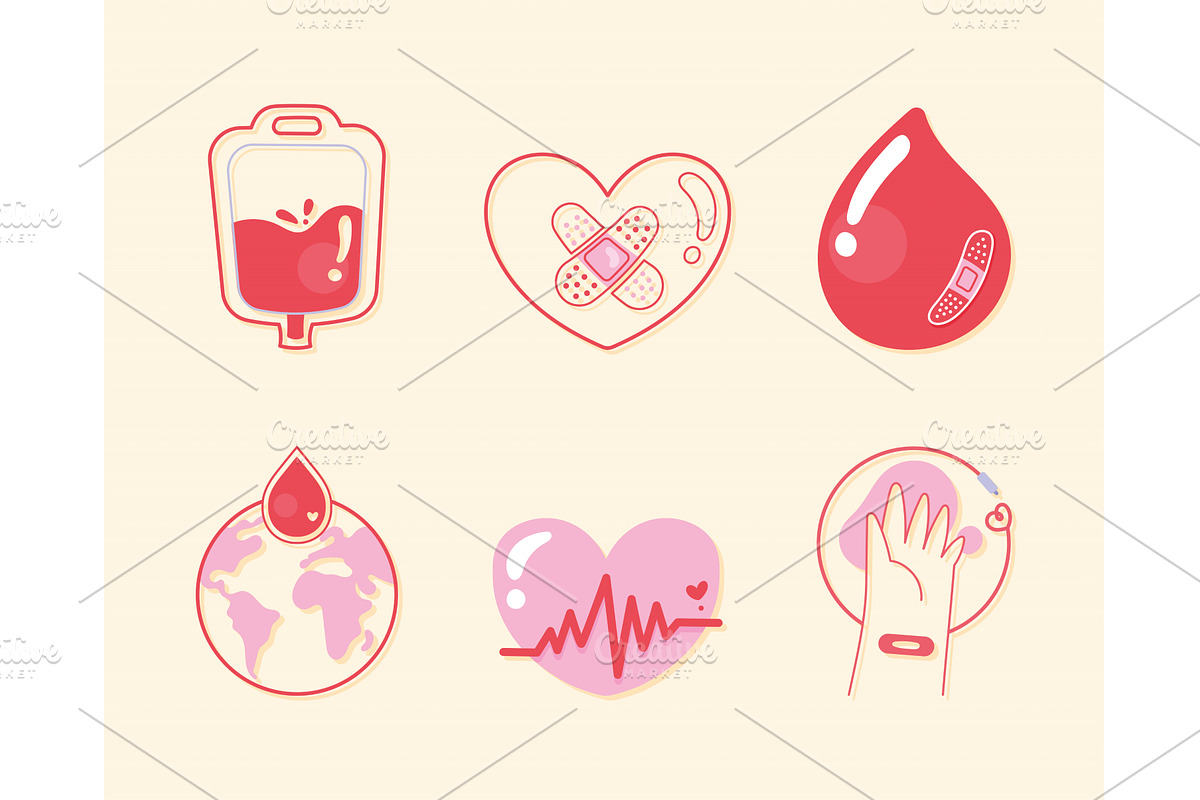 six blood donate icons, an Object Illustration by studiogstock