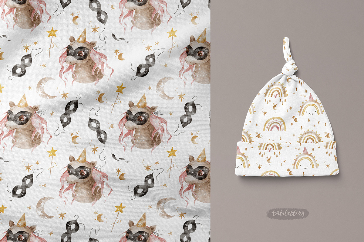 Unicorn watercolor clipart & pattern, an Animal Illustration by tatiletters (Photo 8 of 9)
