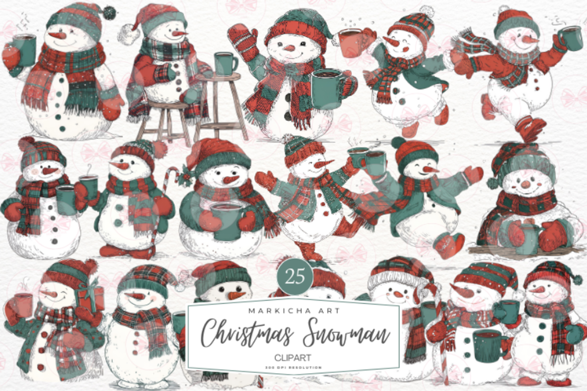 Christmas Snowman Clipart, a Graphic by Markicha Art (Photo 1 of 4)