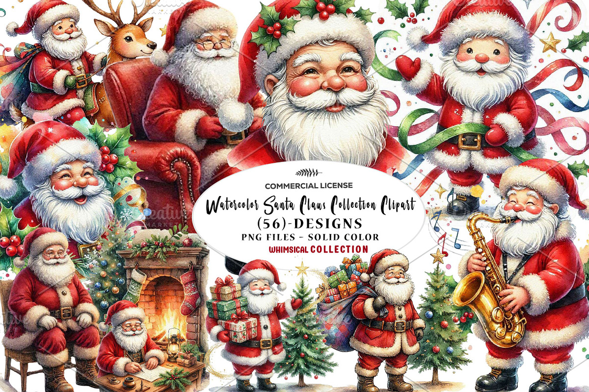 Watercolor Santa Claus Collection, a Seasonal Illustration by CreationArt (Photo 1 of 7)