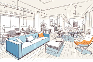 Modern coworking office space with stylish furniture and contemporary interior, a Photo by AS photostudio