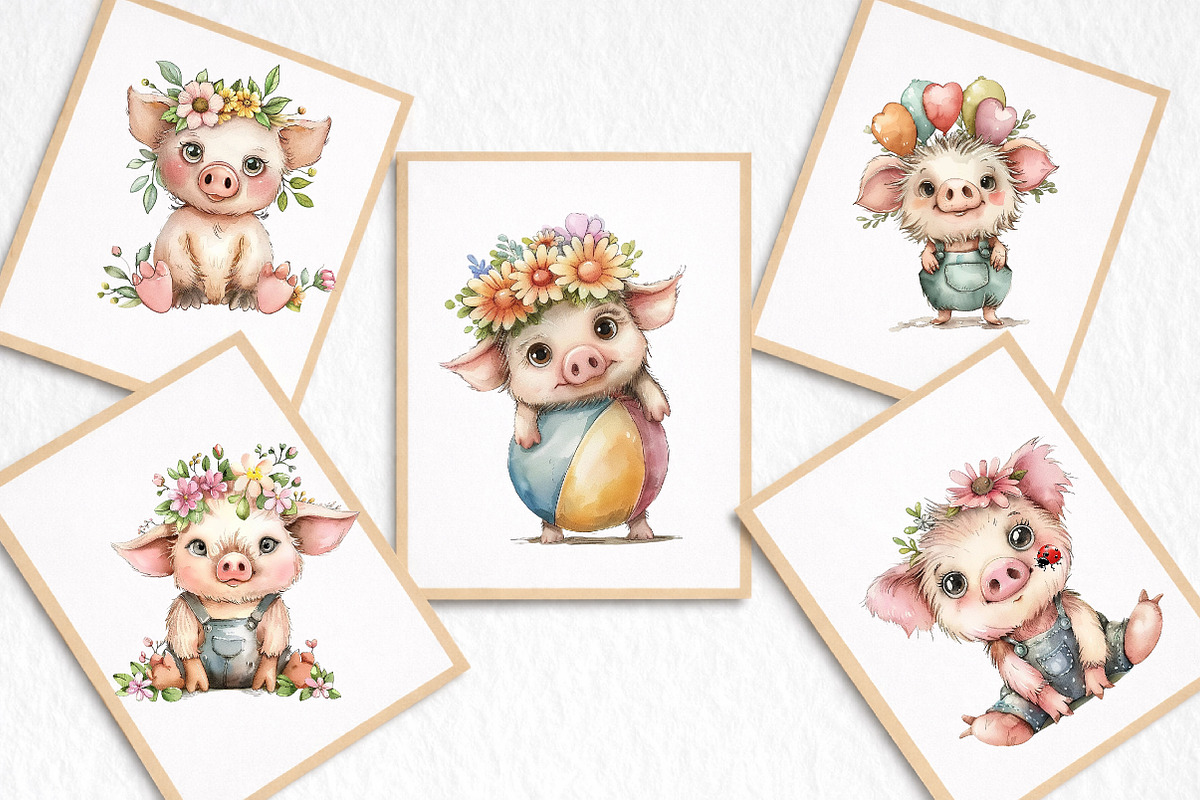 Whimsical Summer Pig Clipart, an Illustration by DreamArtGraphic (Photo 7 of 8)