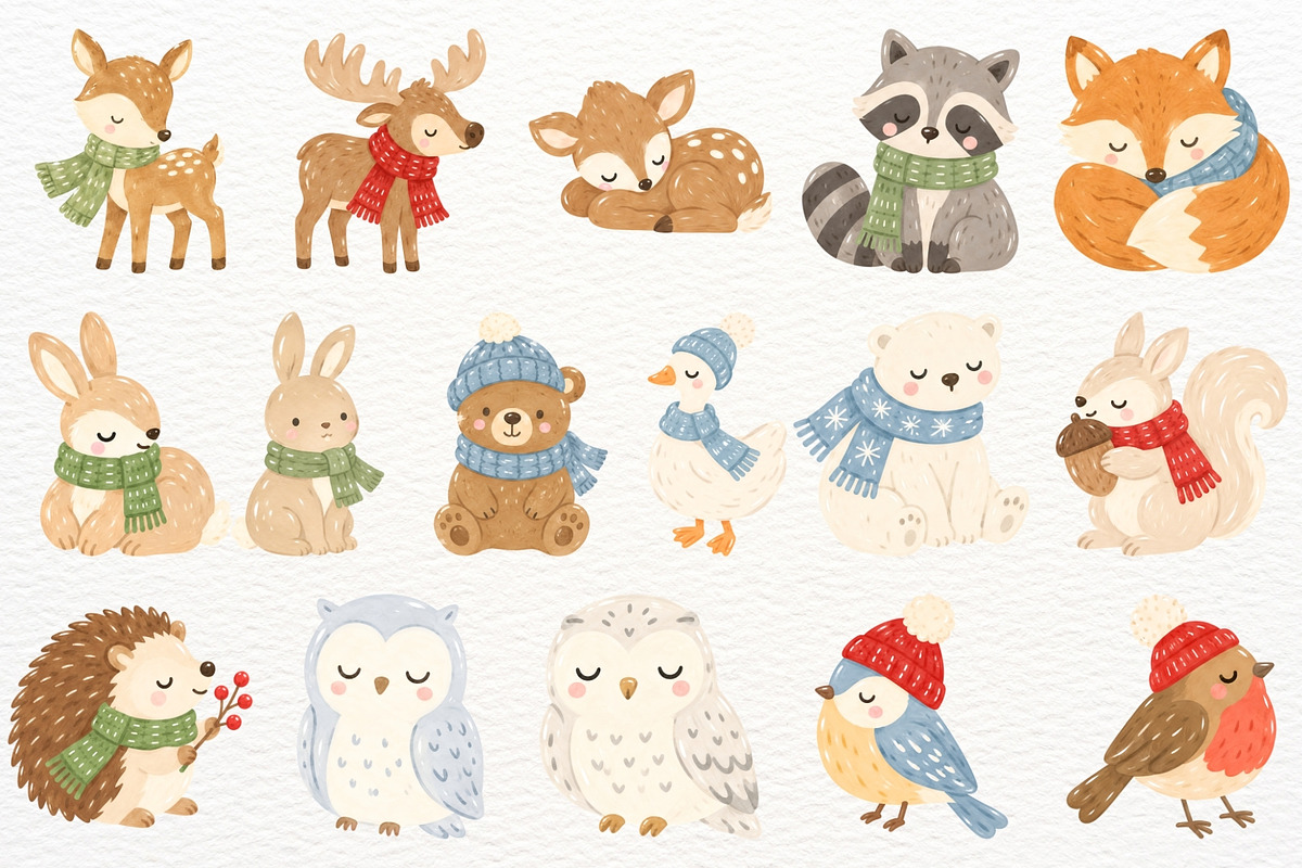 Winter Woodland Animals Clipart PNG, a Seasonal Illustration by SugarCloudStudioArt (Photo 3 of 6)