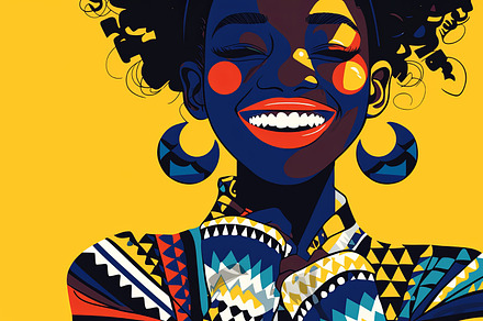 Vibrant illustration of a happy woman in colorful traditional attire