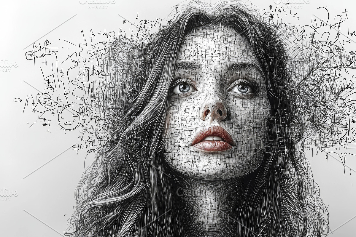 Expressive artistic portrait depicting imagination and creative thoughts, an Illustration by AS photostudio