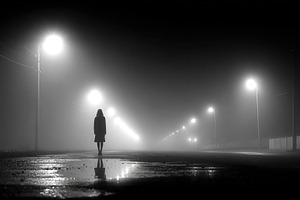 Lonely Figure on Foggy Street, a Person Photo by Ales Munt