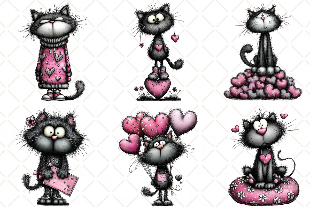 Whimsical Valentines Cat Clipart, an Animal Illustration by Black Bird Studio (Photo 4 of 6)