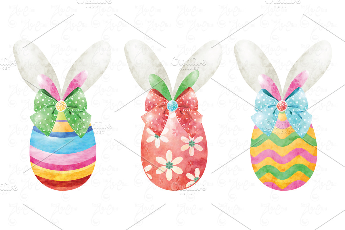 Watercolor Easter Egg Collection Set, an Animal Illustration by YenzArtHaut (Photo 2 of 3)