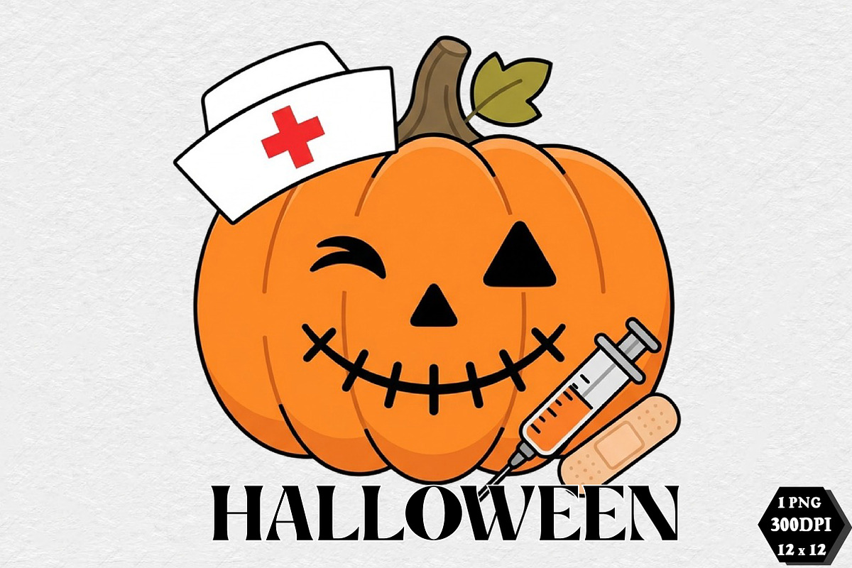 Nurse Pumpkin Halloween PNG, a Seasonal Illustration by DreamCafeArt (Photo 1 of 7)
