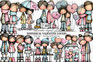 Whimsical Valentine Lovers Clipart, an Illustration by Canvas Craft