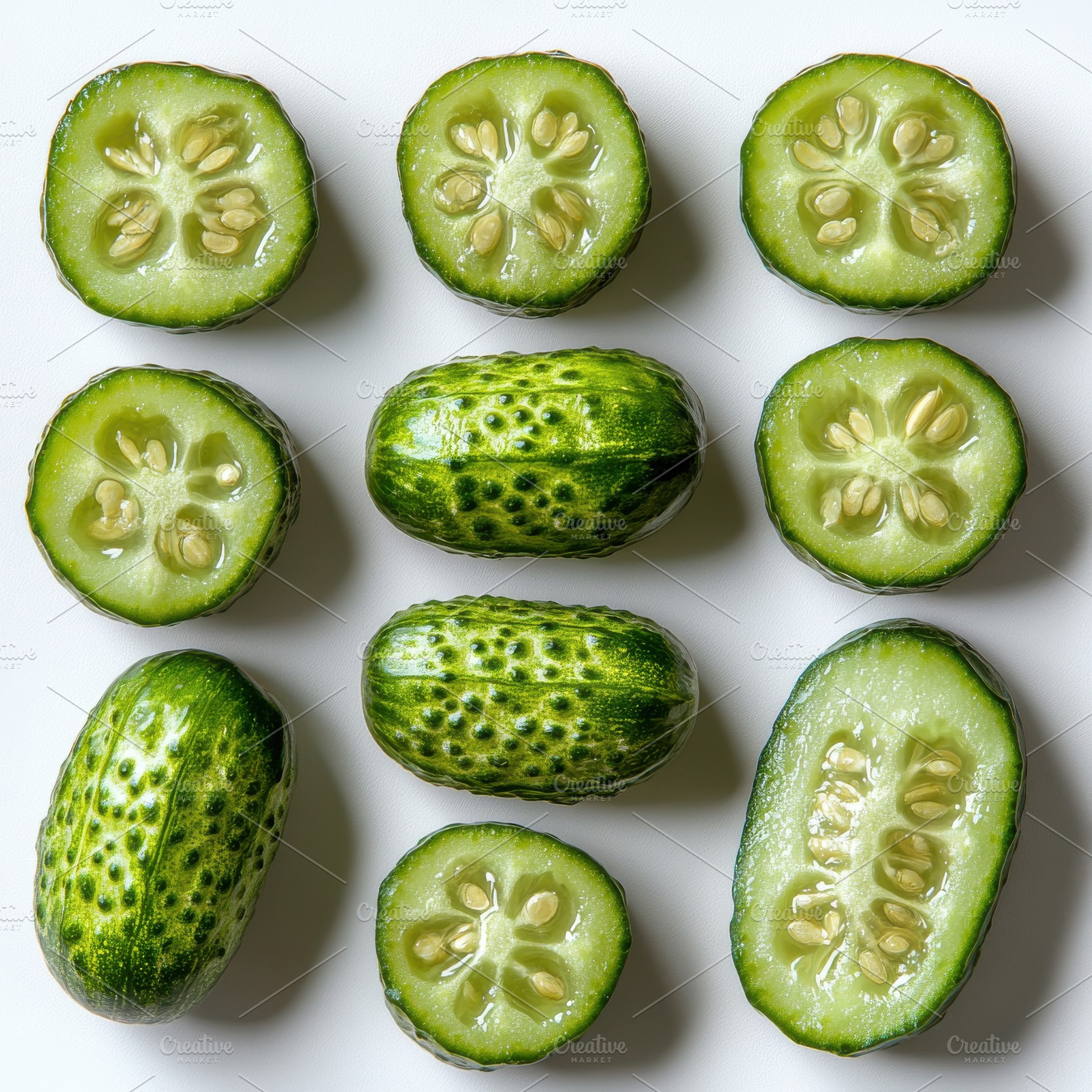 Fresh cucumber slices, isolated on t, a Food & Drink Photo by Pixeness Studio