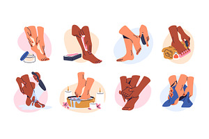Female feet beauty procedures set, a Person Illustration by PaperTrident