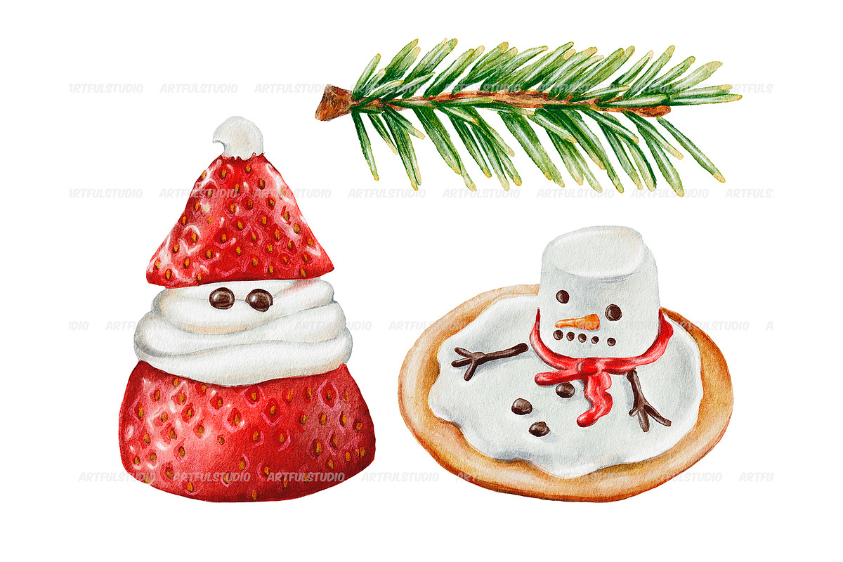 Watercolor christmas sweets clipart, a Decorative Illustration by ArtfulStudio (Photo 8 of 10)