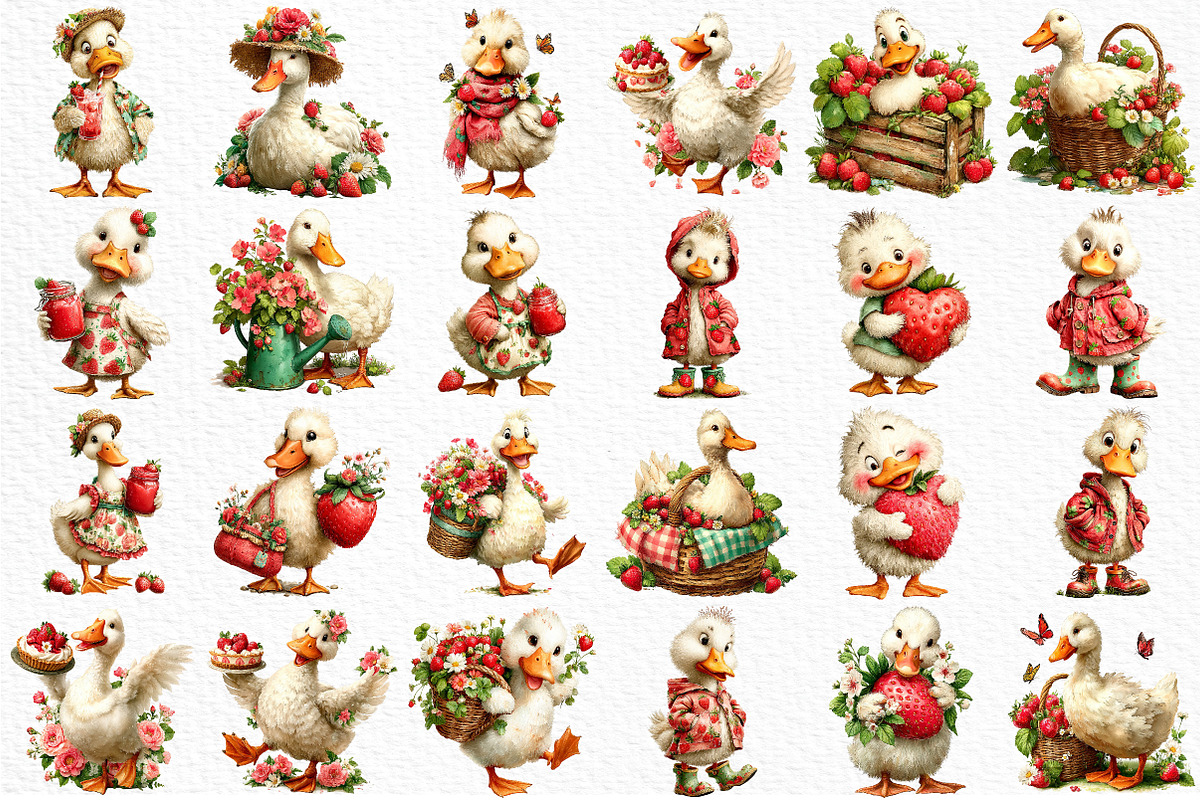 Whimsical Goose Strawberry Clipart, an Animal Illustration by Craft Nest (Photo 4 of 5)