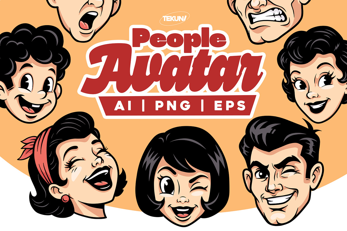 Retro People Avatar Bundle, a Person Illustration by Tekuni (Photo 1 of 12)
