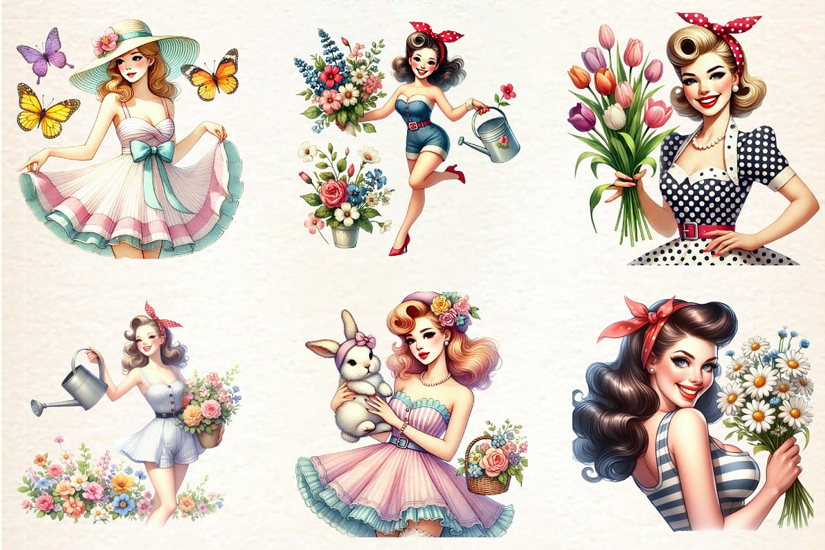 Spring Pin Up Girl Sublimation, a Seasonal Illustration by DreamArtGraphic (Photo 3 of 4)