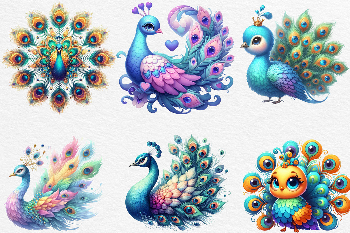 Cute Adorable Peacock Clipart, an Illustration by Black Bird Studio (Photo 3 of 4)