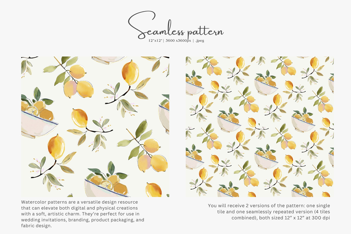 watercolor lemon seamless pattern, a Decorative Illustration by Pink Studio Art (Photo 2 of 5)