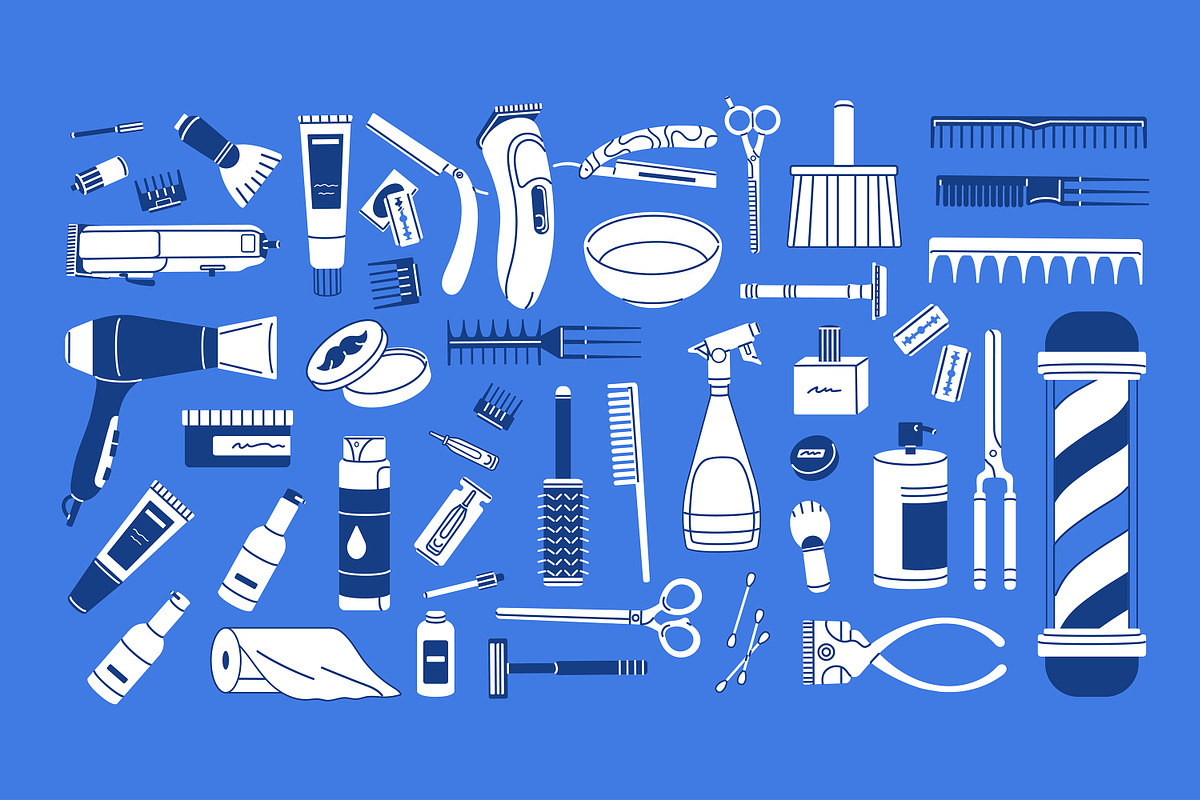 Barbers' equipment set, backgrounds, an Object Illustration by PaperTrident (Photo 2 of 5)