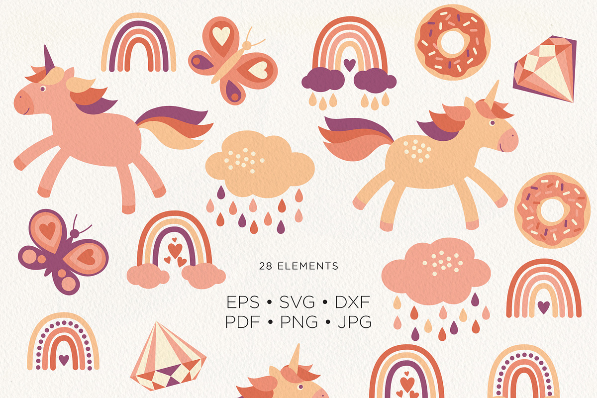 Rainbow Unicorn Magic Clipart 02, a Decorative Illustration by Olga Begak Art & Design (Photo 2 of 4)