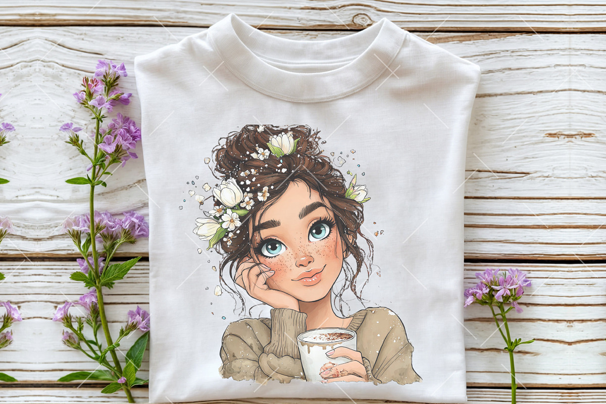 Whimsical Spring Coffee Girl Clipart, an Illustration by OK Design (Photo 4 of 6)