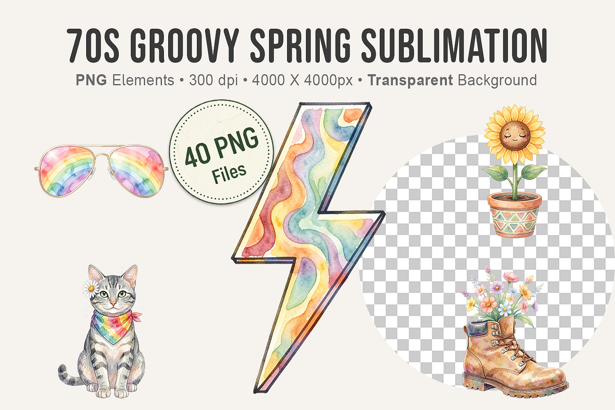 70s Groovy Spring Sublimation PNG, an Illustration by Artnoy (Photo 1 of 8)