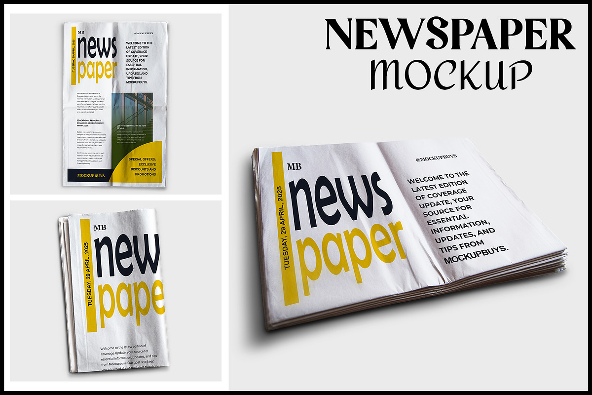Newspaper Mockup, a Mockup by mockupbuys (Photo 1 of 7)