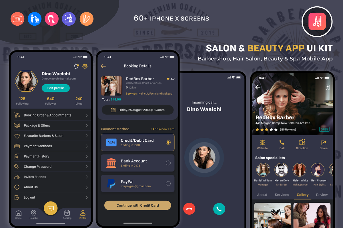 Barber & Salon UI Kit, an App Template by UX Design Master (Photo 7 of 13)