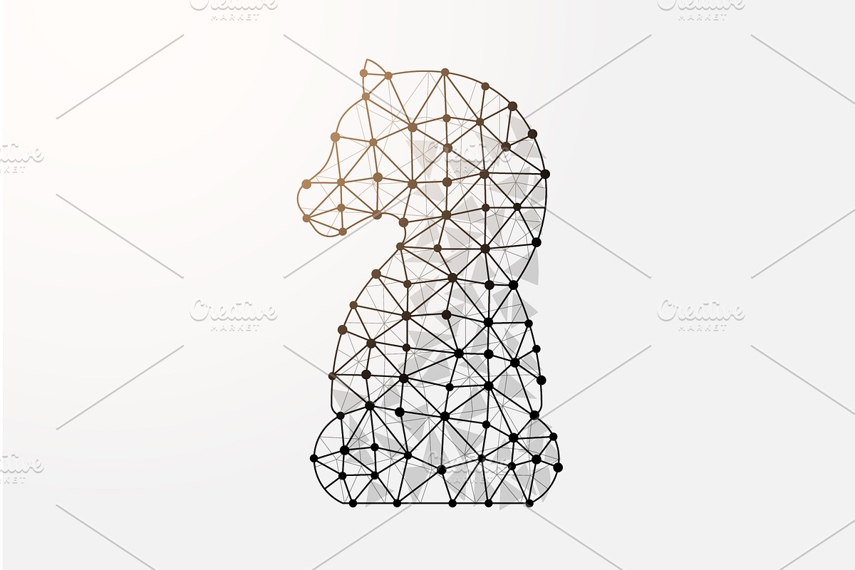 Polygonal wireframe chess knight in, an Illustration by GraphiShop
