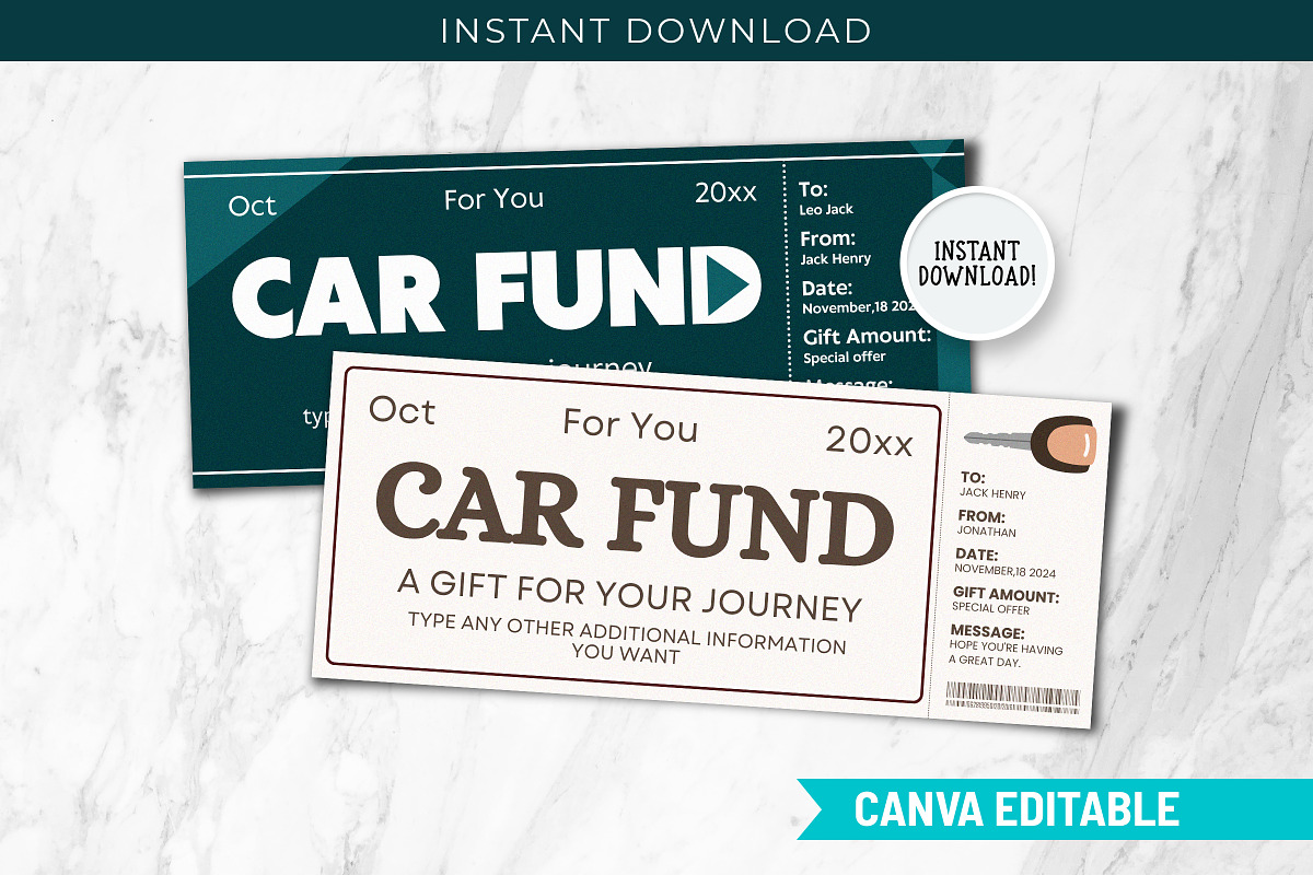Car Fund Gift Voucher Template, a Card Template by Snapybiz (Photo 1 of 9)