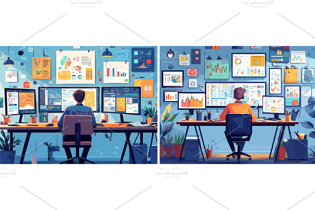 Man remote working cartoon vector, a Technology Illustration by Onyx