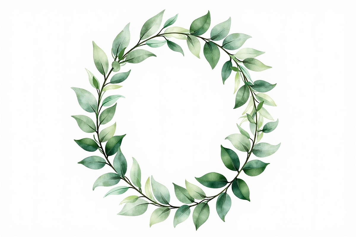 Watercolor Green Leaf Wreath Vector, an Illustration by hafijul (Photo 11 of 12)